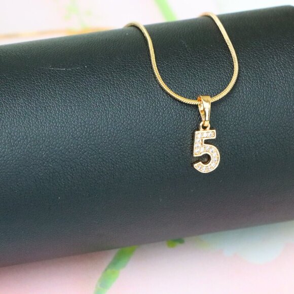 "Rose Gold Number 5 Pendant with Crystals – 18K Gold Plated Charm, XPPT1345 - Picture 6 of 13